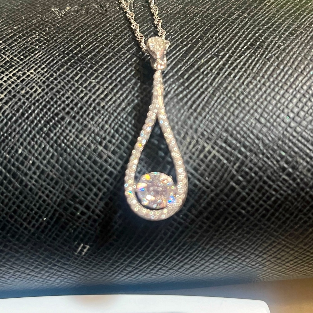 White Cubic Zirconia Rhodium Over Sterling Silver Pendant With Chain